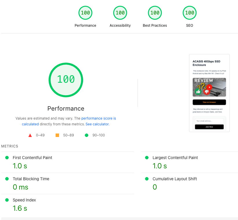 TapToLink Lighthouse Score: 100